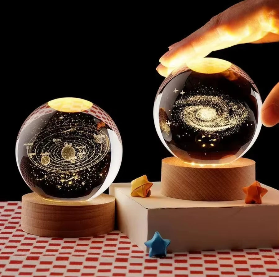 Glowing Moon & Planet LED Lamp – 3D Solar System Crystal Night Light