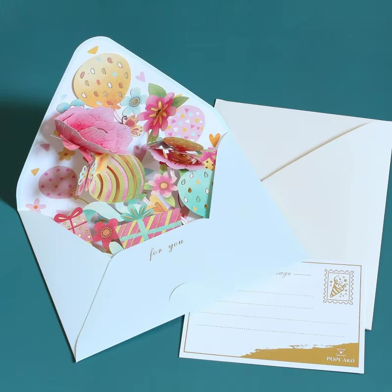 New Romantic Flower Birthday Christmas Card 3D Pop-Up Greeting Cards Set Postcard Party Wedding Decor Creative Gifts Cards