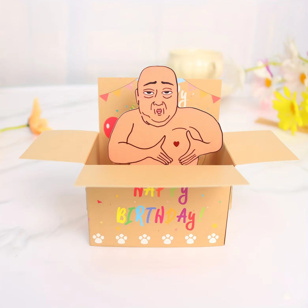 1Pc Hilarious Happy Birthday Pop-Up Card - Humorous 3D Character Design with Heart Balloons & Confetti, Whimsical Card