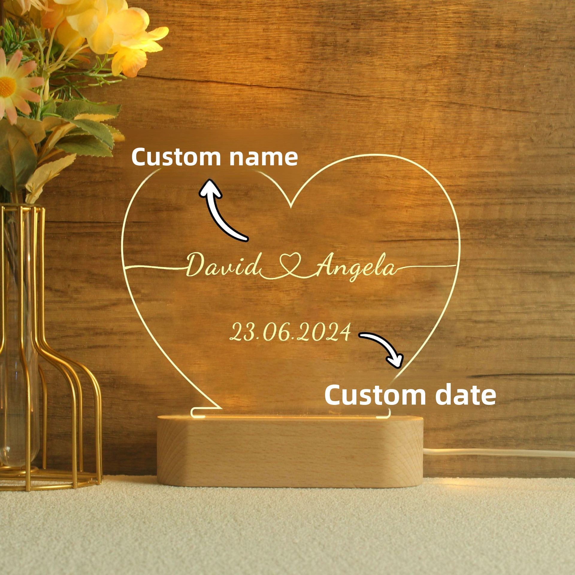Personalized Heart-Shaped Night Lamp – Custom Name LED Light