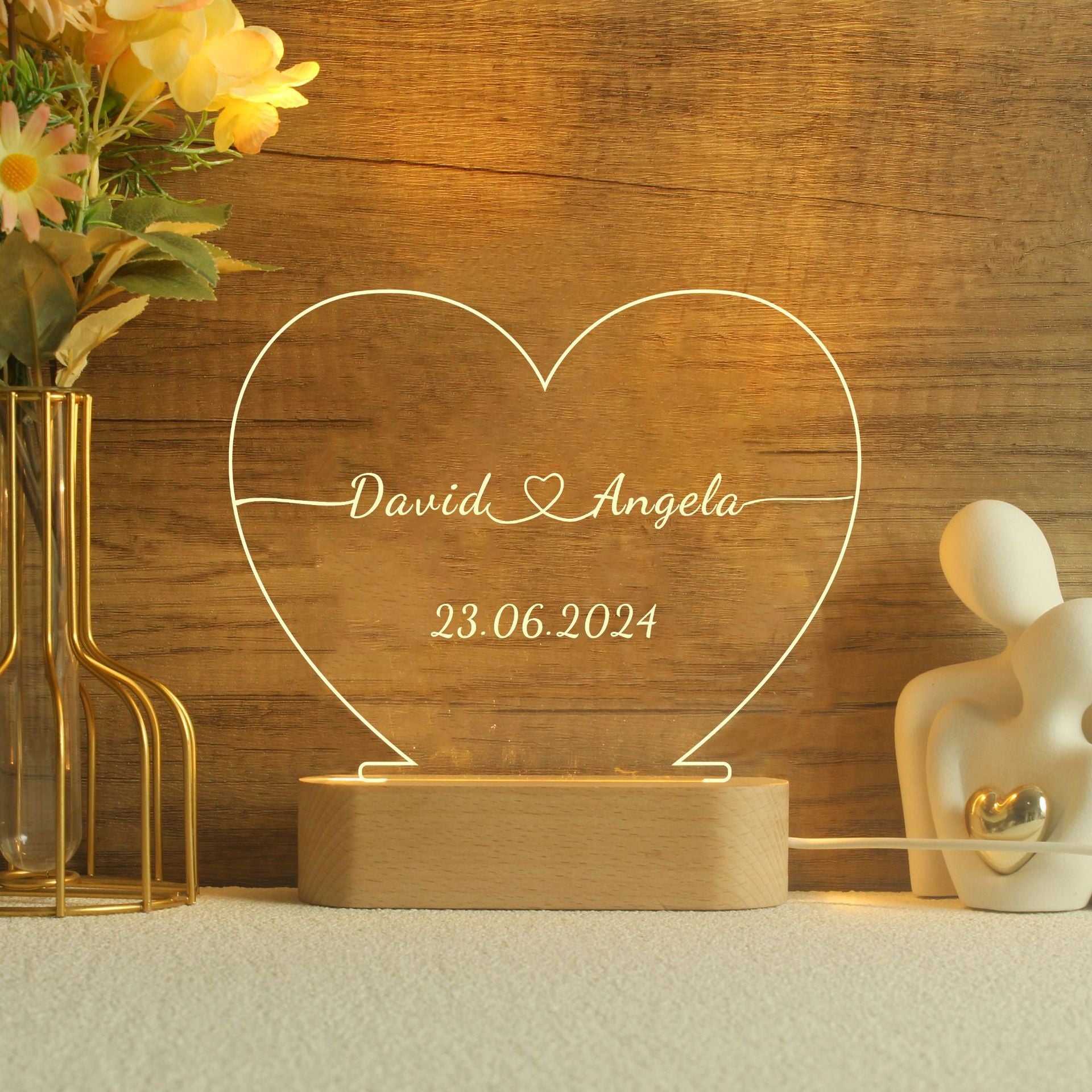 Personalized Heart-Shaped Night Lamp – Custom Name LED Light