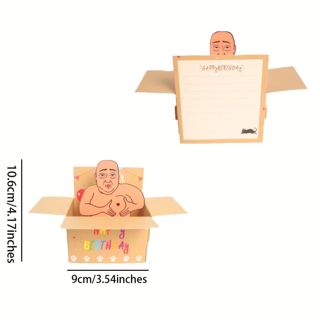1Pc Hilarious Happy Birthday Pop-Up Card - Humorous 3D Character Design with Heart Balloons & Confetti, Whimsical Card