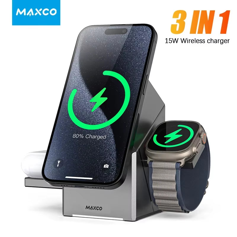 Qi2 Rotating 3-in-1 Magnetic Charging Stand