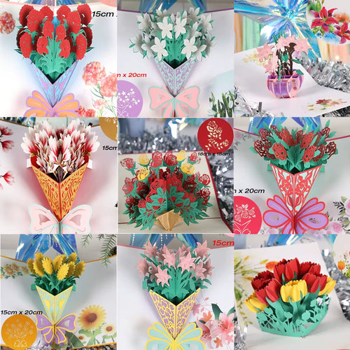3D Pop up Flower Bouquet Cards Birthday Greeting Card Handmade Butterfly Thank You Postcard for Wife Mom Girlfriend Teacher Gift