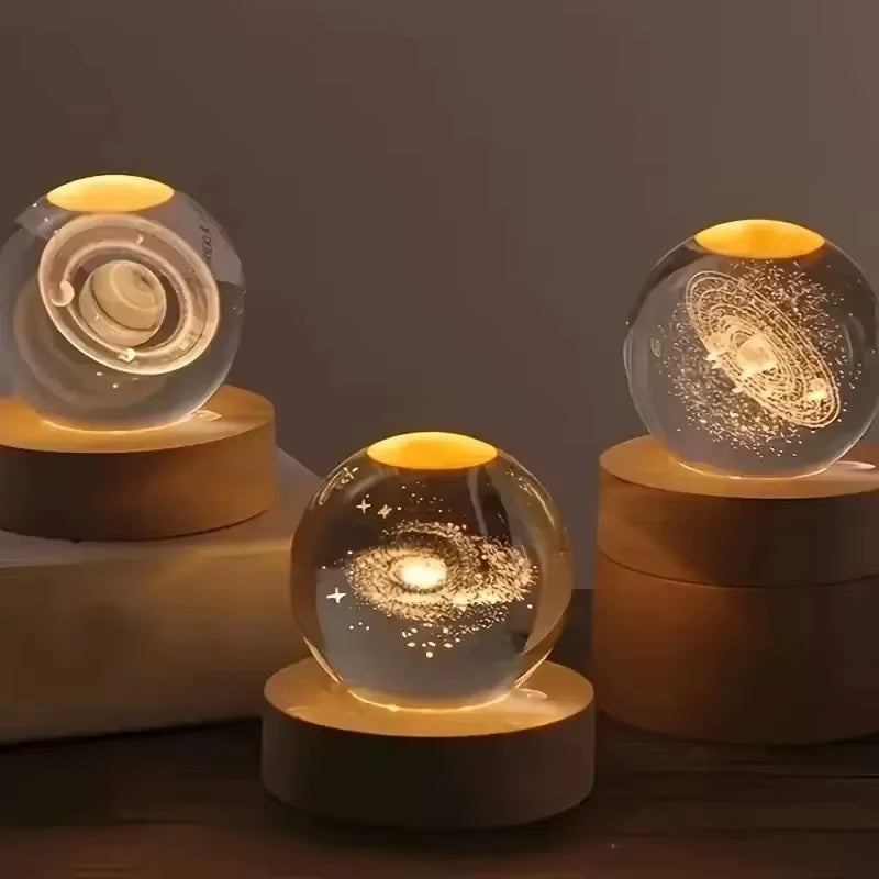 Glowing Moon & Planet LED Lamp – 3D Solar System Crystal Night Light