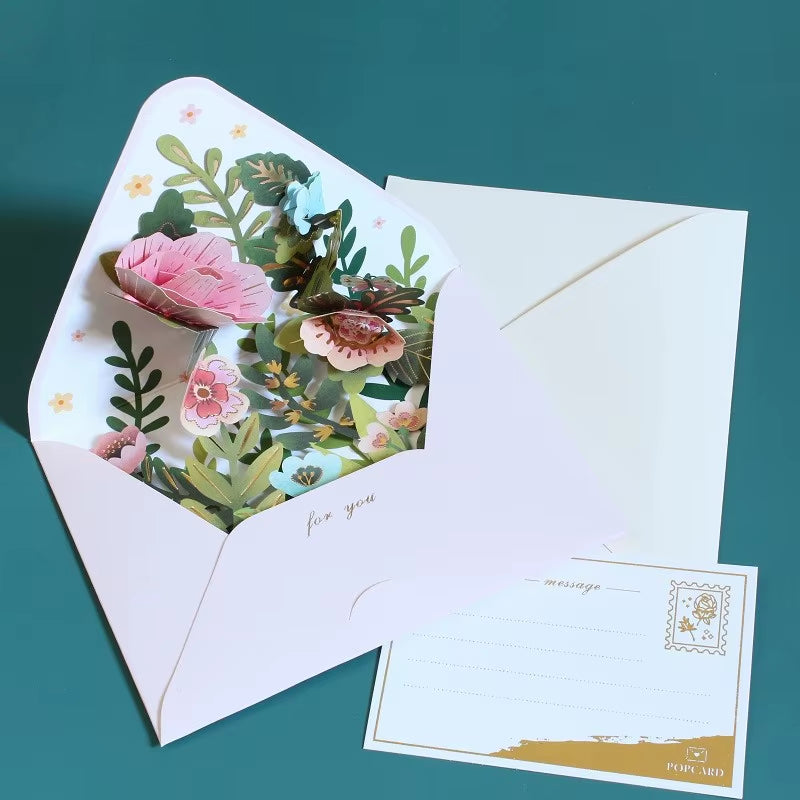 New Romantic Flower Birthday Christmas Card 3D Pop-Up Greeting Cards Set Postcard Party Wedding Decor Creative Gifts Cards