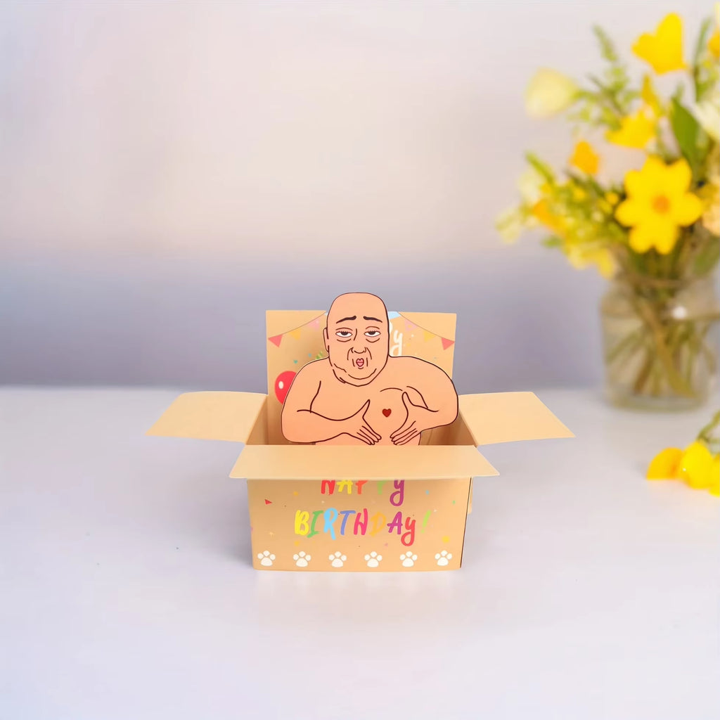 1Pc Hilarious Happy Birthday Pop-Up Card - Humorous 3D Character Design with Heart Balloons & Confetti, Whimsical Card