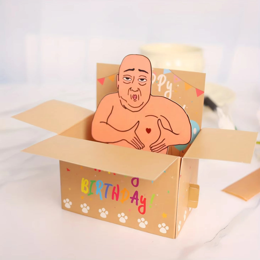 1Pc Hilarious Happy Birthday Pop-Up Card - Humorous 3D Character Design with Heart Balloons & Confetti, Whimsical Card